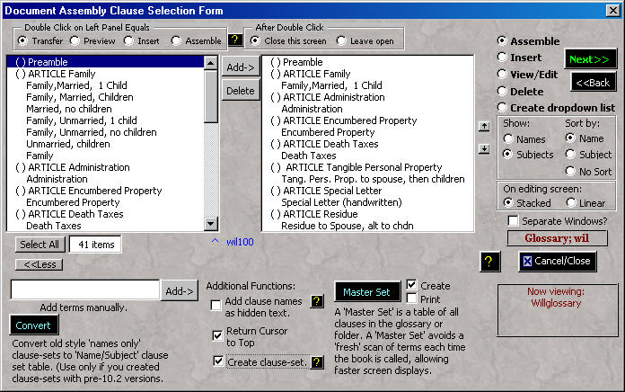 Clause Selection "More"